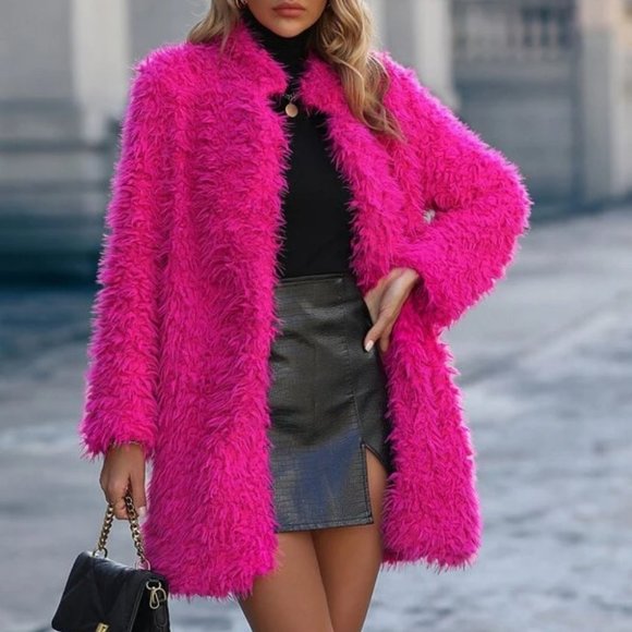 . Jackets & Blazers - Pink Faux fur Teddy Jacket Coat